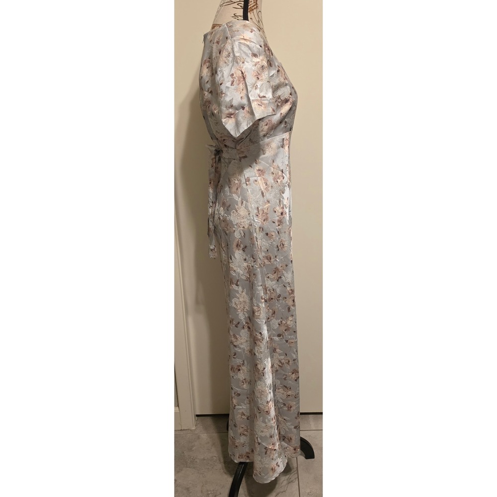Vintage DBY Ltd Floral Jacquard Maxi Dress Blue Champagne Square Neck Sz 11 - Picture 3 of 7